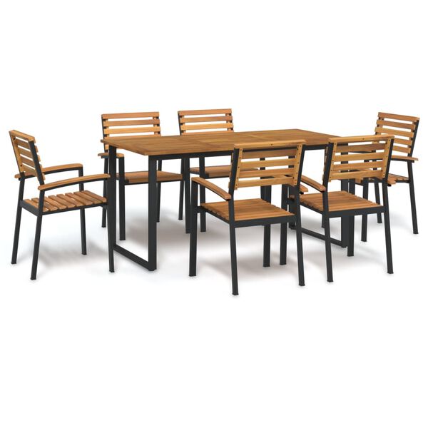 vidaXL Ensemble &agrave; manger de jardin 7 pcs bois d'acacia solide et m&eacute;tal
