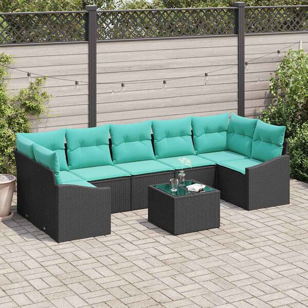 vidaXL Ensemble de Canap&eacute;s 8 pcs Noir et turquoise polyrotin