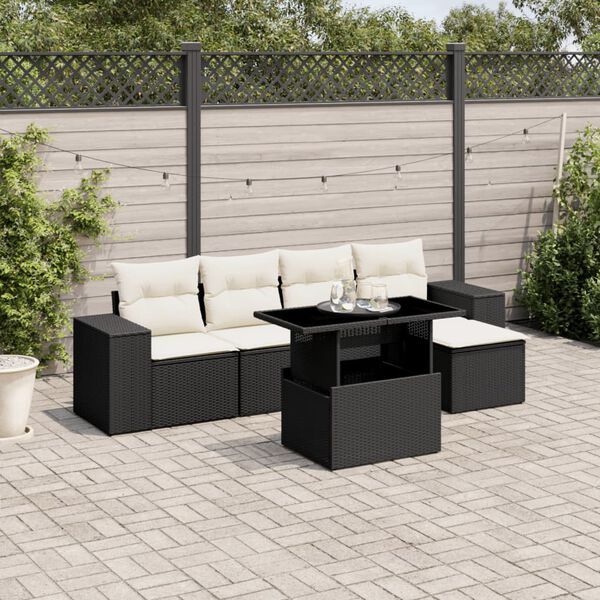 vidaXL Salon de jardin 6 pcs avec coussins noir r&eacute;sine tress&eacute;e