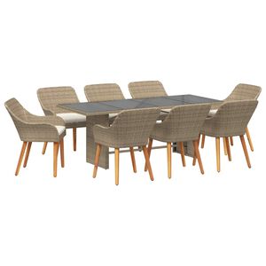 vidaXL Ensemble de salle &agrave; manger pour jardin 9 pcs Beige polyrotin