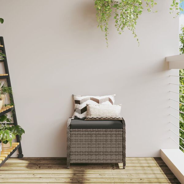 vidaXL Tabouret de jardin avec coussin gris 58x46x46 cm r&eacute;sine tress&eacute;e