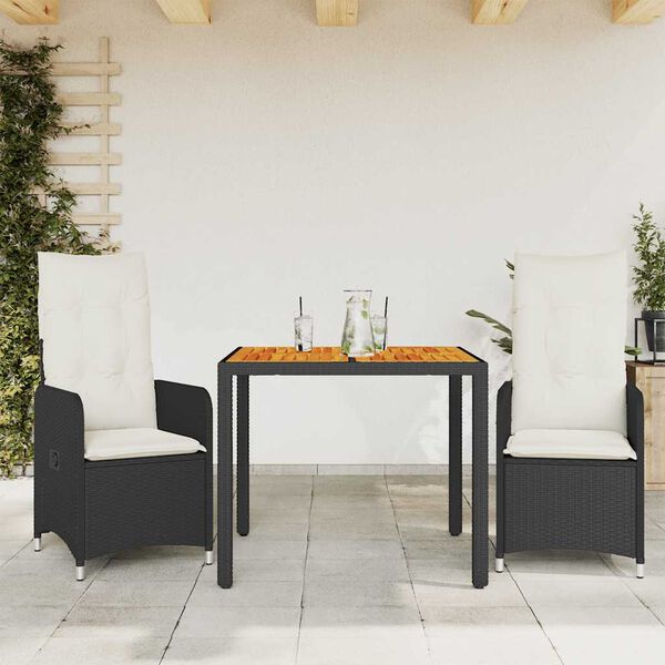 vidaXL Ensemble de bistro de jardin 7 pcs coussins noir poly rotin