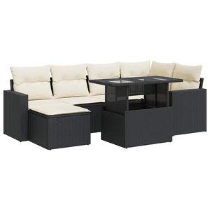 vidaXL Salon de jardin 7 pcs avec coussins noir r&eacute;sine tress&eacute;e