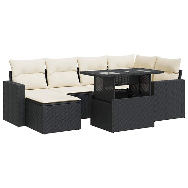 vidaXL Salon de jardin 7 pcs avec coussins noir r&eacute;sine tress&eacute;e
