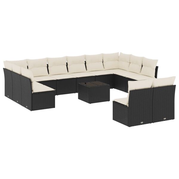 vidaXL Salon de jardin avec coussins 13 pcs noir r&eacute;sine tress&eacute;e