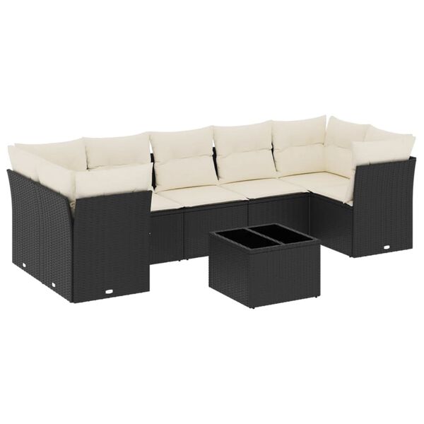 vidaXL Salon de jardin 8 pcs avec coussins noir r&eacute;sine tress&eacute;e