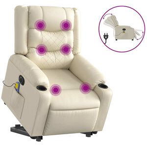 vidaXL Fauteuil inclinable de massage électrique crème similicuir