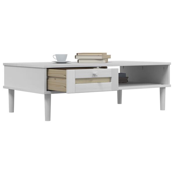 vidaXL Table basse SENJA aspect rotin blanc 100x55x33 cm bois massif
