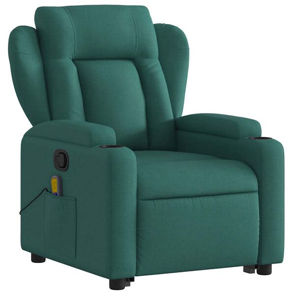 vidaXL Fauteuil inclinable de massage vert foncé tissu
