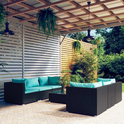 vidaXL Salon de jardin 7 pcs avec coussins Résine tressée Noir