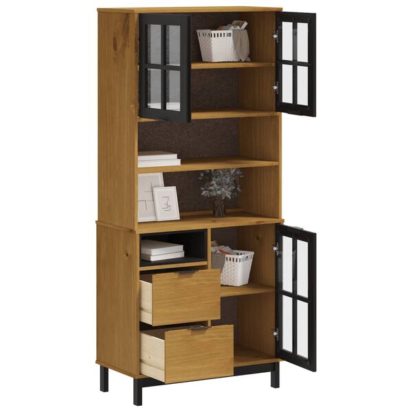 vidaXL Buffet haut et portes en verre FLAM 80x40x180cm bois massif pin