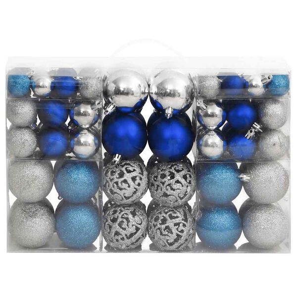 vidaXL Boules de No&euml;l 100 pcs bleu et argent&eacute; 3 / 4 / 6 cm