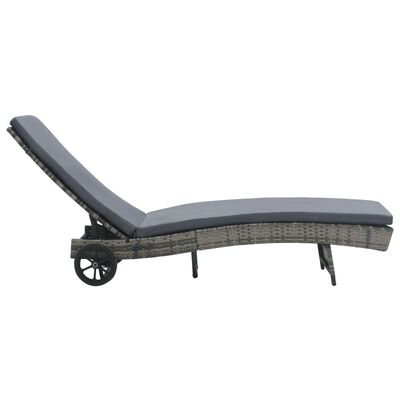 vidaXL Chaise longue avec roues et coussin Résine tressée Anthracite