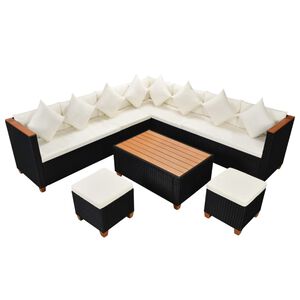 vidaXL Salon de jardin 7 pcs avec coussins R&eacute;sine tress&eacute;e Noir