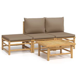 vidaXL Salon de jardin 4 pcs avec coussins taupe bambou