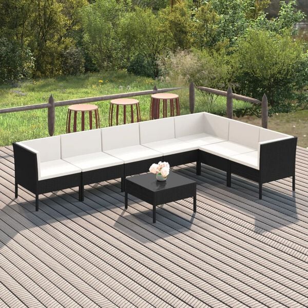 vidaXL Salon de jardin 8 pcs avec coussins r&eacute;sine tress&eacute;e noir