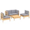 vidaXL Salon de jardin 5 pcs avec coussins gris bois de pin massif