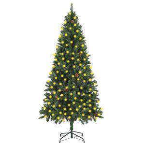 vidaXL Arbre de No&euml;l artificiel pr&eacute;-&eacute;clair&eacute; pommes de pin vert 210 cm