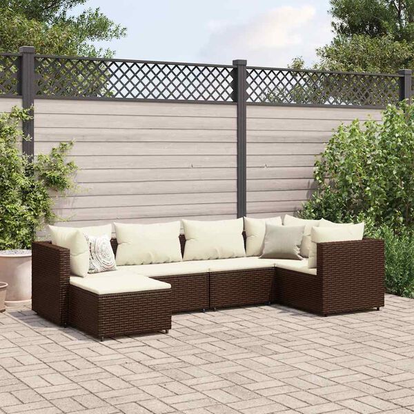 vidaXL Salon de jardin 6 pcs avec coussins Marron R&eacute;sine tress&eacute;e