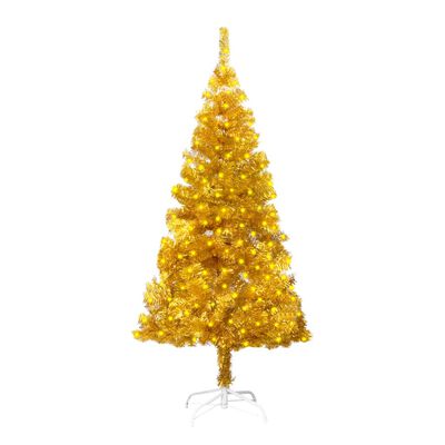 vidaXL Sapin de Noël artificiel pré-éclairé et support doré 150 cm PET