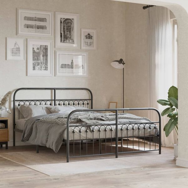 vidaXL Cadre de lit m&eacute;tal sans matelas avec pied de lit noir 150x200cm