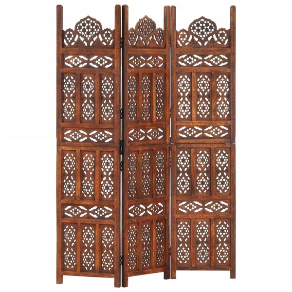 vidaXL Cloison de s&eacute;paration 3 panneaux Marron 120x165cm Bois manguier