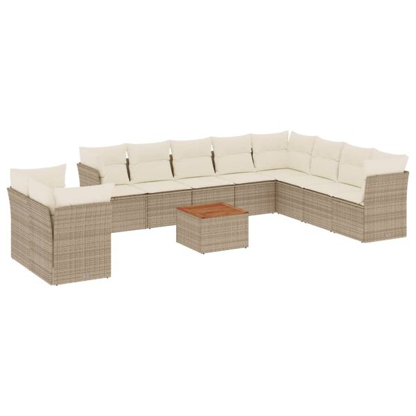 vidaXL Salon de jardin 11 pcs avec coussins beige r&eacute;sine tress&eacute;e