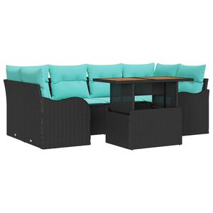 vidaXL Ensemble de canap&eacute; de jardin avec coussin 7 pcs Noir et bleu