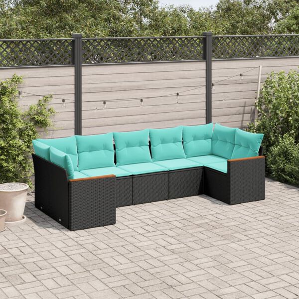 vidaXL Salon de jardin 7 pcs avec coussins noir r&eacute;sine tress&eacute;e