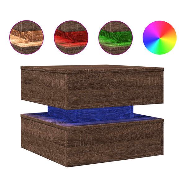 vidaXL Table basse avec lumi&egrave;res LED ch&ecirc;ne marron 50x50x40 cm