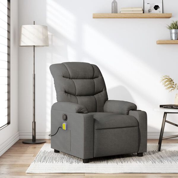 vidaXL Fauteuil inclinable de massage gris fonc&eacute; tissu