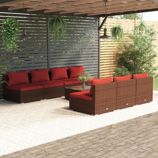 vidaXL Salon de jardin 8 pcs avec coussins r&eacute;sine tress&eacute;e marron