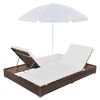 vidaXL Chaise longue d'extérieur avec parasol Résine tressée Marron