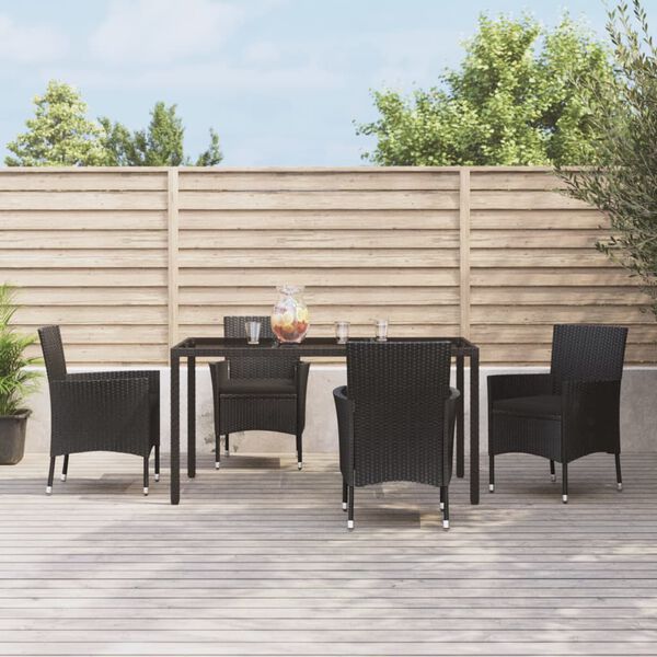 vidaXL Ensemble &agrave; manger de jardin coussins 5pcs Noir R&eacute;sine tress&eacute;e