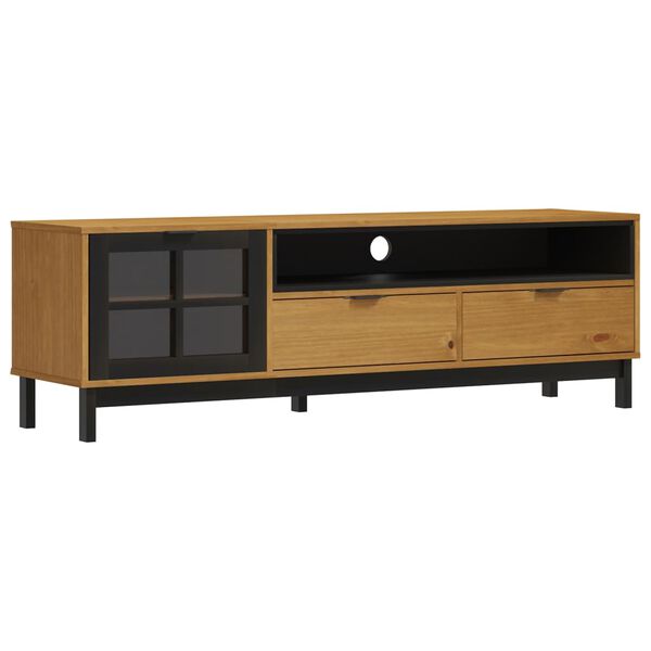 vidaXL Meuble TV avec porte vitr&eacute;e FLAM 158x40x50cm bois massif de pin