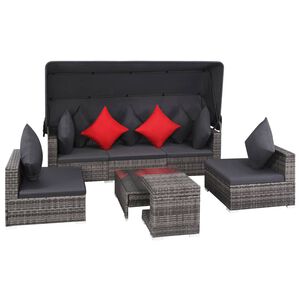 vidaXL Salon de jardin 7 pcs avec coussins R&eacute;sine tress&eacute;e Gris