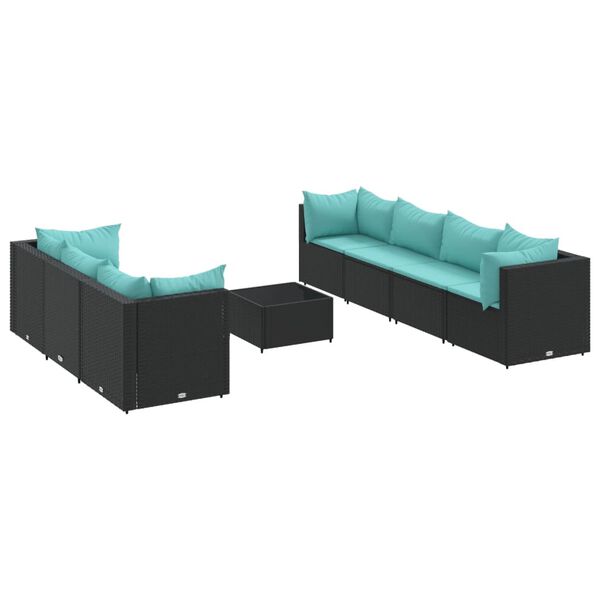 vidaXL Salon de jardin 8 pcs avec coussins noir r&eacute;sine tress&eacute;e
