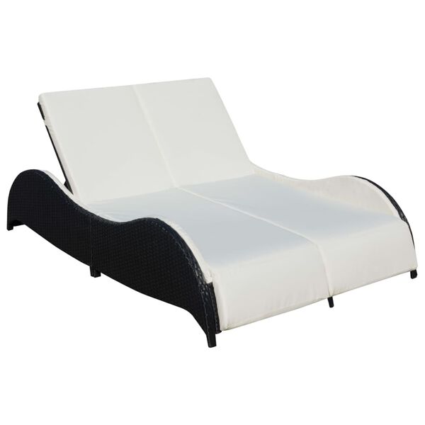 vidaXL Chaise longue double avec coussin R&eacute;sine tress&eacute;e Noir