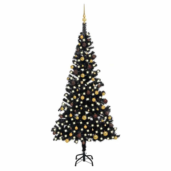 vidaXL Arbre de No&euml;l artificiel pr&eacute;-&eacute;clair&eacute; et boules noir 210 cm PVC
