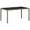 vidaXL Table de jardin dessus en verre gris clair r&eacute;sine tress&eacute;e