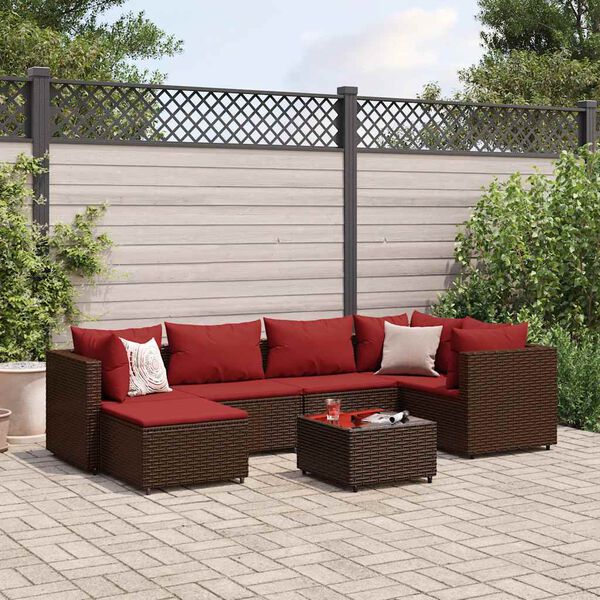 vidaXL Salon de jardin avec coussins 7 pcs marron r&eacute;sine tress&eacute;e