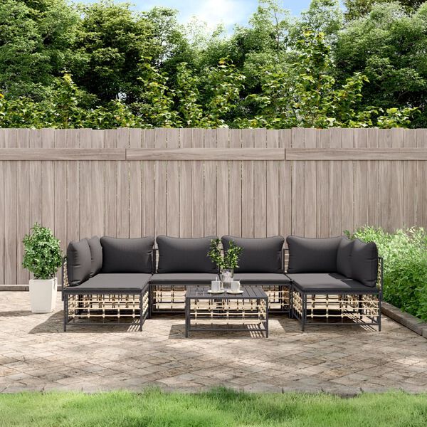 vidaXL Salon de jardin 7 pcs avec coussins anthracite r&eacute;sine tress&eacute;e