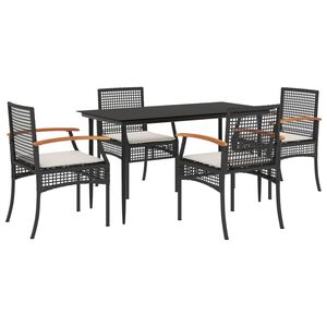 vidaXL Ensemble &agrave; manger de jardin coussins 5pcs Noir R&eacute;sine tress&eacute;e
