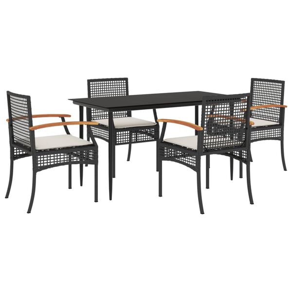vidaXL Ensemble &agrave; manger de jardin coussins 5pcs Noir R&eacute;sine tress&eacute;e