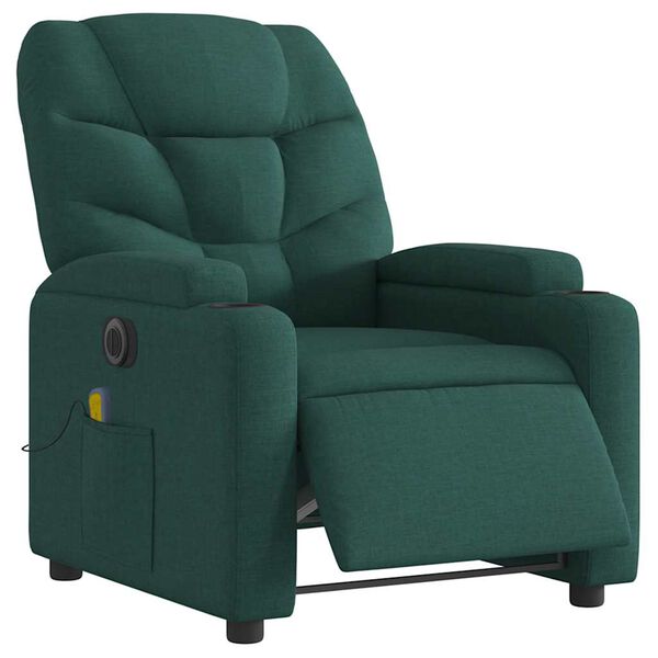 vidaXL Fauteuil inclinable de massage &eacute;lectrique vert fonc&eacute; tissu