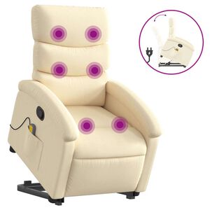 vidaXL Fauteuil inclinable de massage cr&egrave;me tissu