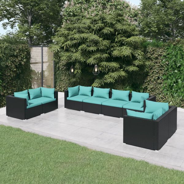 vidaXL Salon de jardin 8 pcs avec coussins R&eacute;sine tress&eacute;e Noir