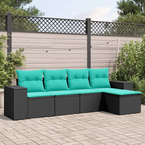 vidaXL Salon de jardin 5 pcs avec coussins noir r&eacute;sine tress&eacute;e