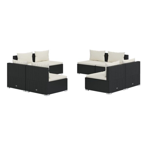 vidaXL Salon de jardin 8 pcs avec coussins r&eacute;sine tress&eacute;e noir