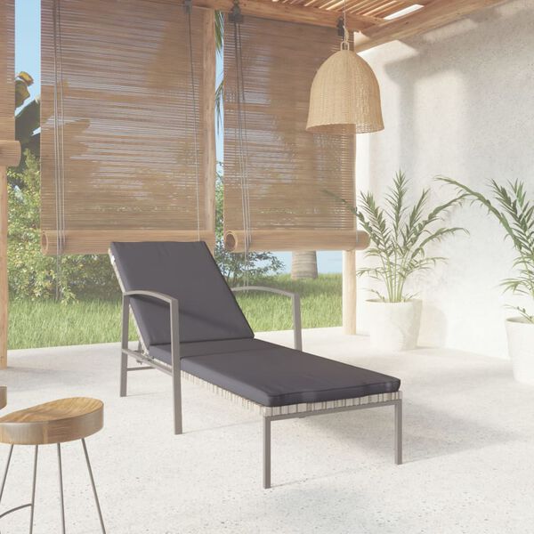 vidaXL Chaise longue de jardin avec coussin R&eacute;sine tress&eacute;e Gris